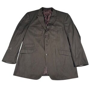 Steve Harvey Collection Blazer Mens Brown Pinstripe 3-Button Paisley Lining